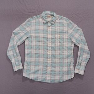 Faherty Shirt Mens Large Teal Green Plaid Luxe Tencel Cotton Button Down